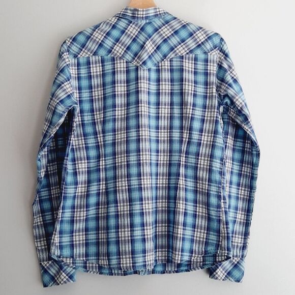 PANHANDLE | Embroidery Pearl Snap Button Down Western Shirt Blue Plaid L Flawed - Picture 10 of 16